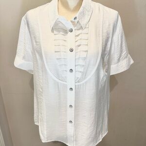 CAbi White Button-Down Women's Shirt (Tuxedo Top)